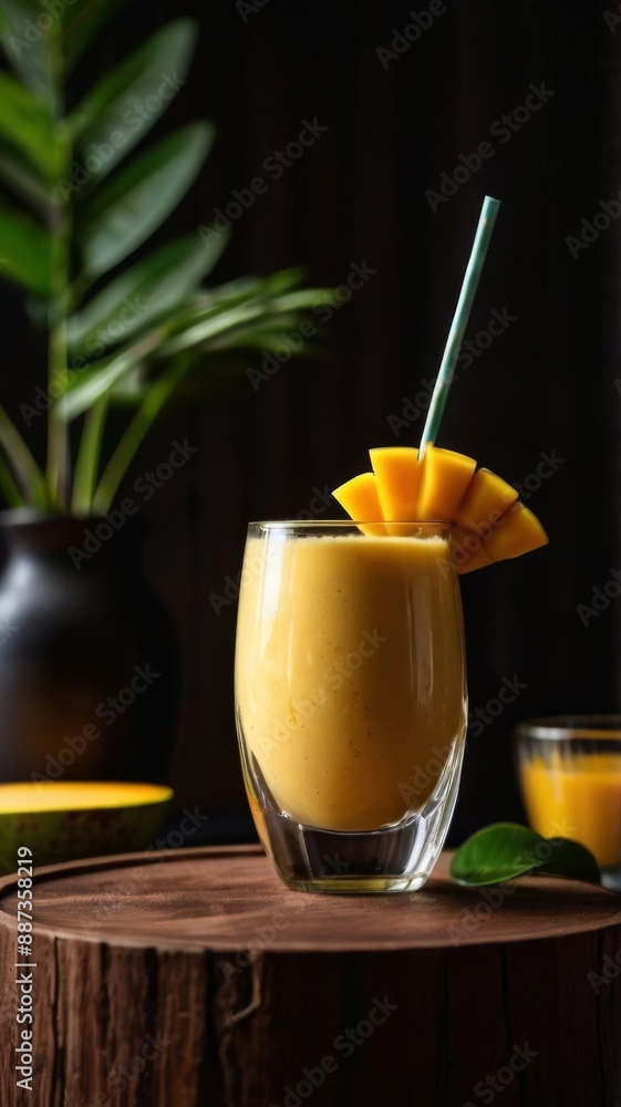 Mango smoothie juice in dark surrounding Mango smoothie juice in dark surrounding