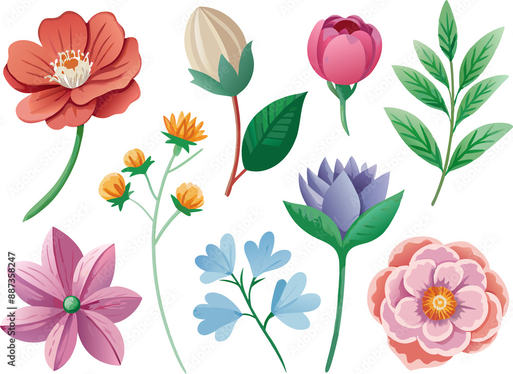custom made wallpaper toronto digitalset of separate parts of flowers in watercolors