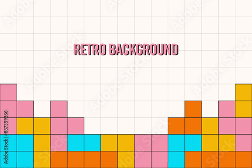 90s background, retro design of a popular game. Kripich, block, cage. Vector illustration, cartoon trendy style, Black outline, bright colors.