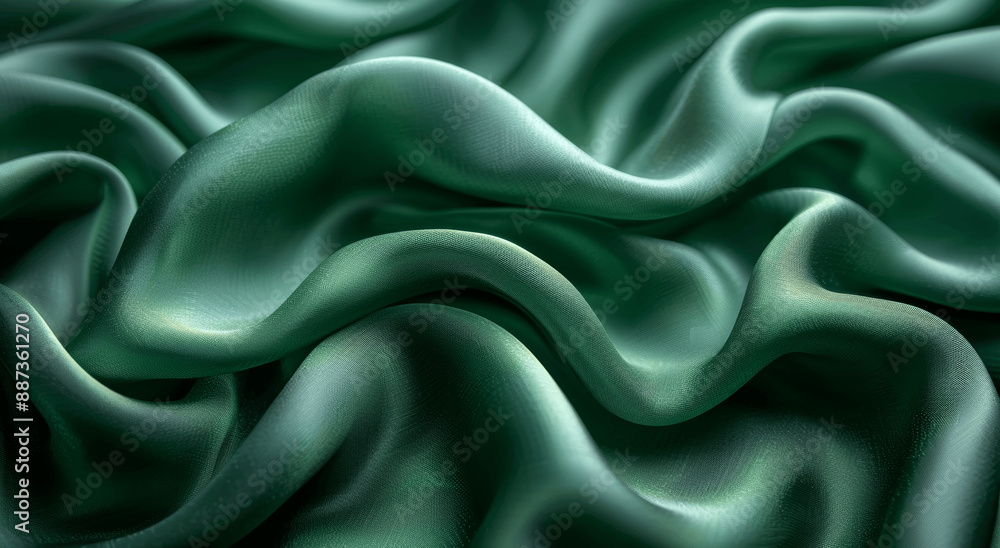Obraz premium Elegant Dark Green Silk Satin Background with Soft Folds Luxury Design High Quality Fabric for Branding and Decoration Web Banner
