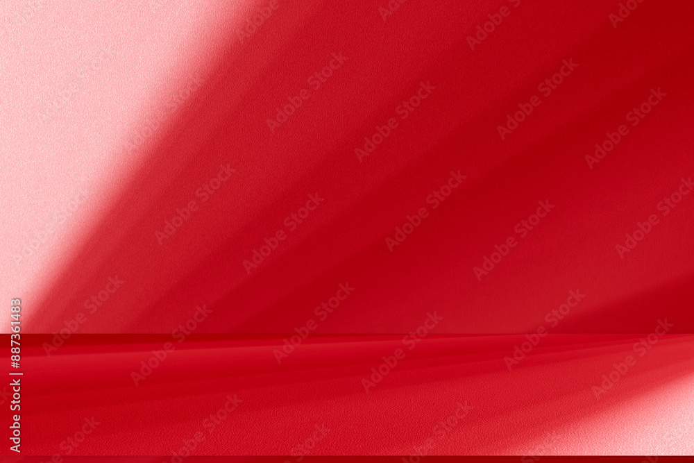 Studio style background wall decoration presentation uses white and red tones. with shadows cast from a nearby window, concept creating a decorative backdrop. Studio style background wall decoration presentation uses white and red tones. with shadows cast from a nearby window, concept creating a decorative backdrop.