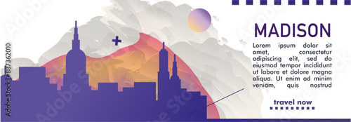 USA Madison horizon profile banner, placard, header, footer. America, Wisconsin state city downtown vector website page layout with panoramic view