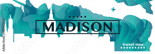 USA Madison horizon profile banner, placard, header, footer. America, Wisconsin state city downtown vector website page layout with panoramic view