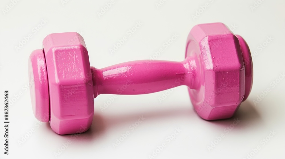 Pink dumbbell on white background. Concept of fitness, exercise, weightlifting, healthy lifestyle, bodybuilding Pink dumbbell on white background. Concept of fitness, exercise, weightlifting, healthy lifestyle, bodybuilding