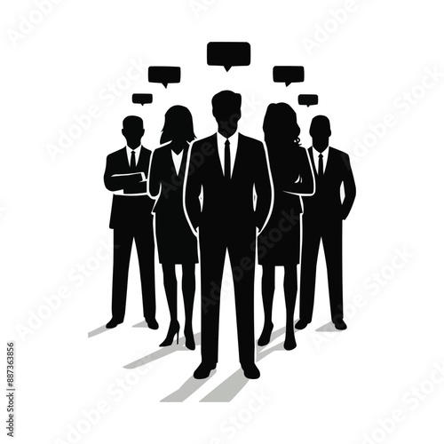 Group of business men and women standing pose vector silhouette