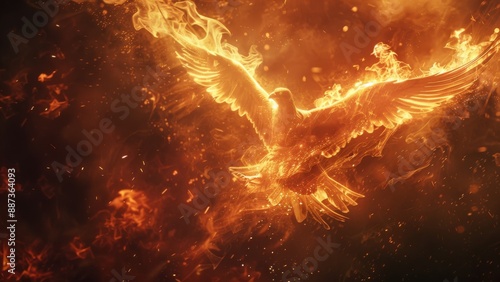 Wings flying out of the fire. 3D render illustration. © habiburrahaman