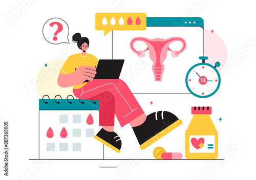 HRT or Hormone Replacement Therapy Acronym Vector Illustration with Treatment and Hormone Medication in a Healthcare Flat Cartoon Background