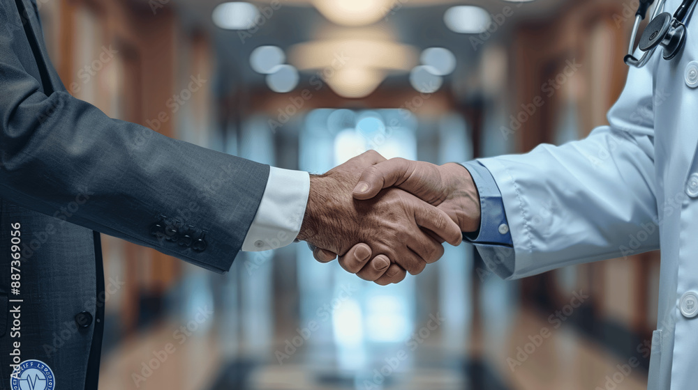 Doctor and Businessman Handshake in Hospital Doctor and Businessman Handshake in Hospital