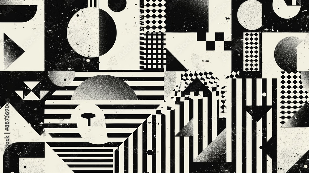 Obraz premium Abstract Geometric Pattern: A captivating monochrome composition of bold geometric shapes, textured with subtle speckles and gradients, evokes a sense of modern art and design.