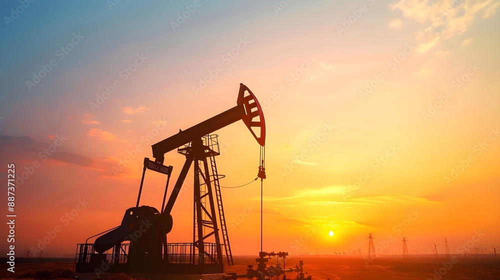 Oil pump oil rig energy industrial machine for petroleum in the sunset background Oil pump oil rig energy industrial machine for petroleum in the sunset background
