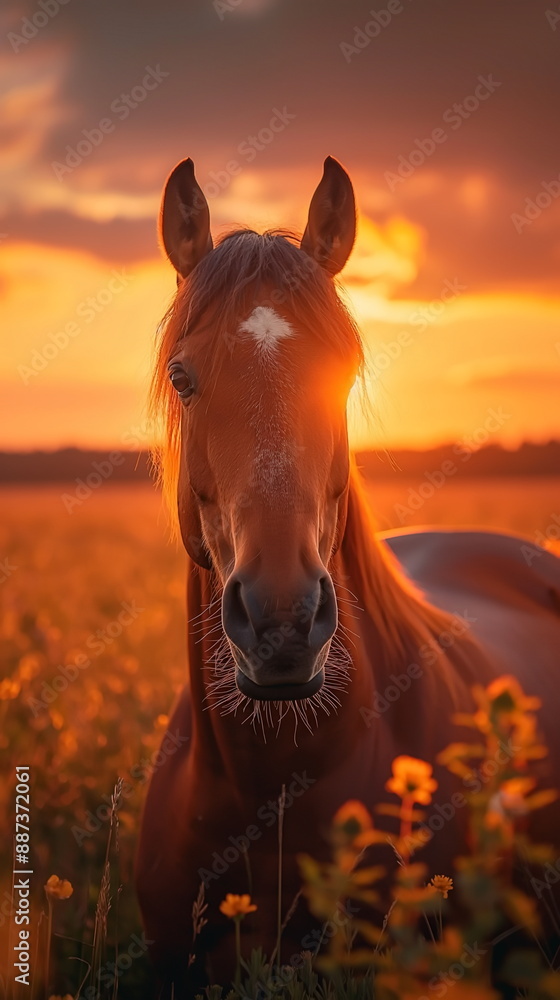 Obraz premium portrait of a horse face in sunset