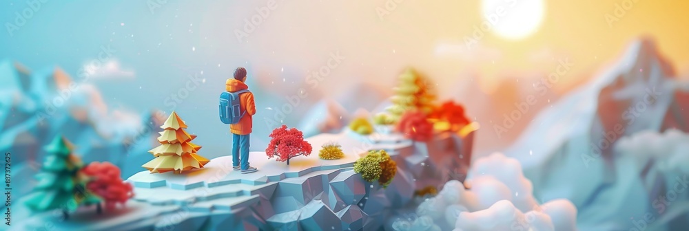 Obraz premium Abstract Futuristic 3D Render Minimalistic Style with Floating Geometric Shapes Isometric Design, Light Color Theme, Bright Background, and Soft Lighting