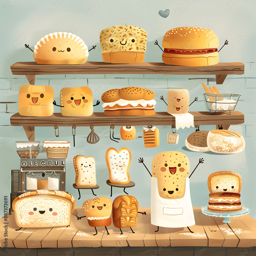 cookies and bread in an illustrator doodle graphic style cookies and bread in an illustrator doodle graphic style