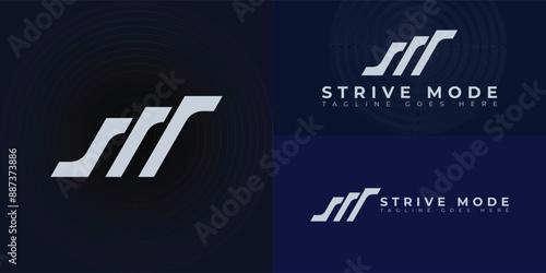 Abstract initial letter SM or MS logo in silver-white color isolated on multiple background colors. The logo is suitable for sports business apparel logo design inspiration templates.