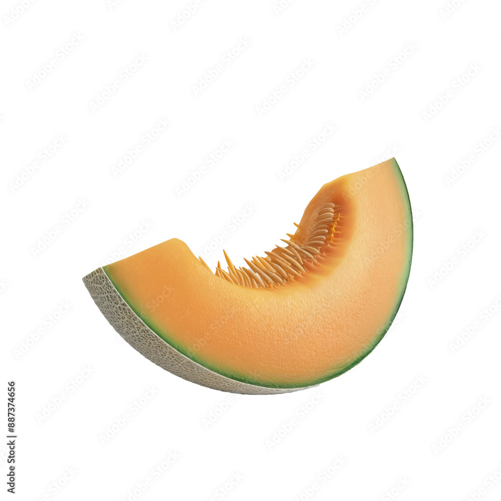 Crosssection of a cantaloupe melon slice with visible seeds Crosssection of a cantaloupe melon slice with visible seeds