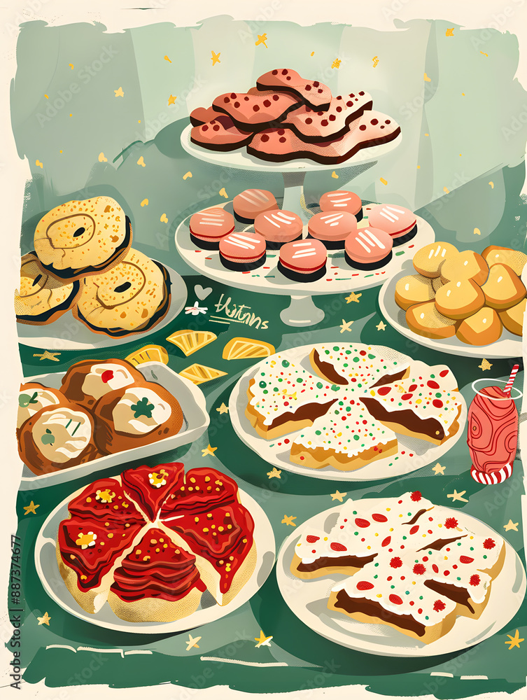 cookies and bread in an illustrator doodle graphic style cookies and bread in an illustrator doodle graphic style