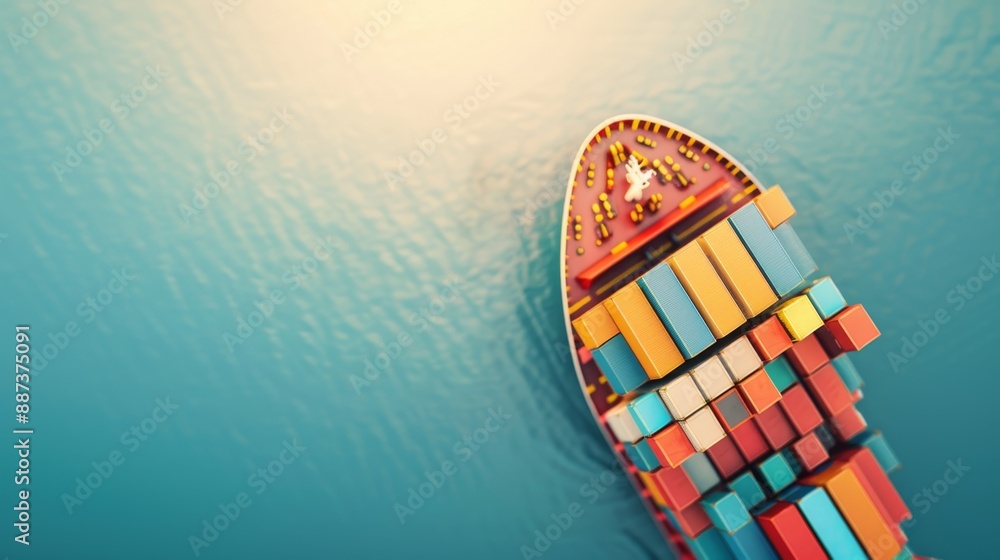 Global Shipping Hub: Container Cargo Ship Loading at Port with Shipping Routes Overlay in Minimal Art Style Global Shipping Hub: Container Cargo Ship Loading at Port with Shipping Routes Overlay in Minimal Art Style