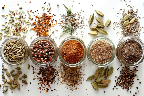 Fototapeta Naklejka Na Ścianę i Meble -  A group of jars filled with different types of spices