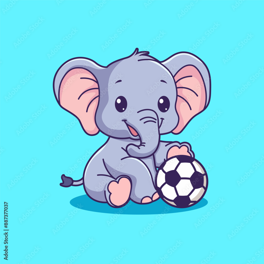 Fototapeta premium Cute elephant with ball cartoon vector illustration