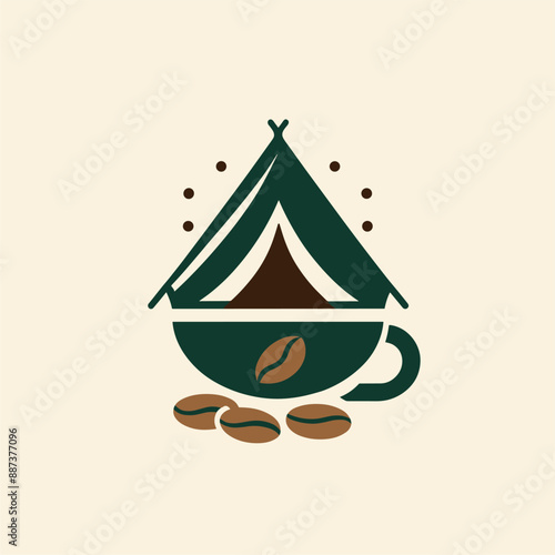 Stylish camping and coffee logos. Minimalist designs featuring tents, coffee cups, and nature elements. Perfect for outdoor adventure branding.