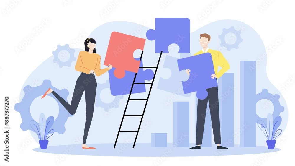 illustration of business partner bring puzzle solution and problem solving concept animated video illustration of business partner bring puzzle solution and problem solving concept animated video