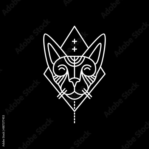 egypt cat face head line logo design vector
