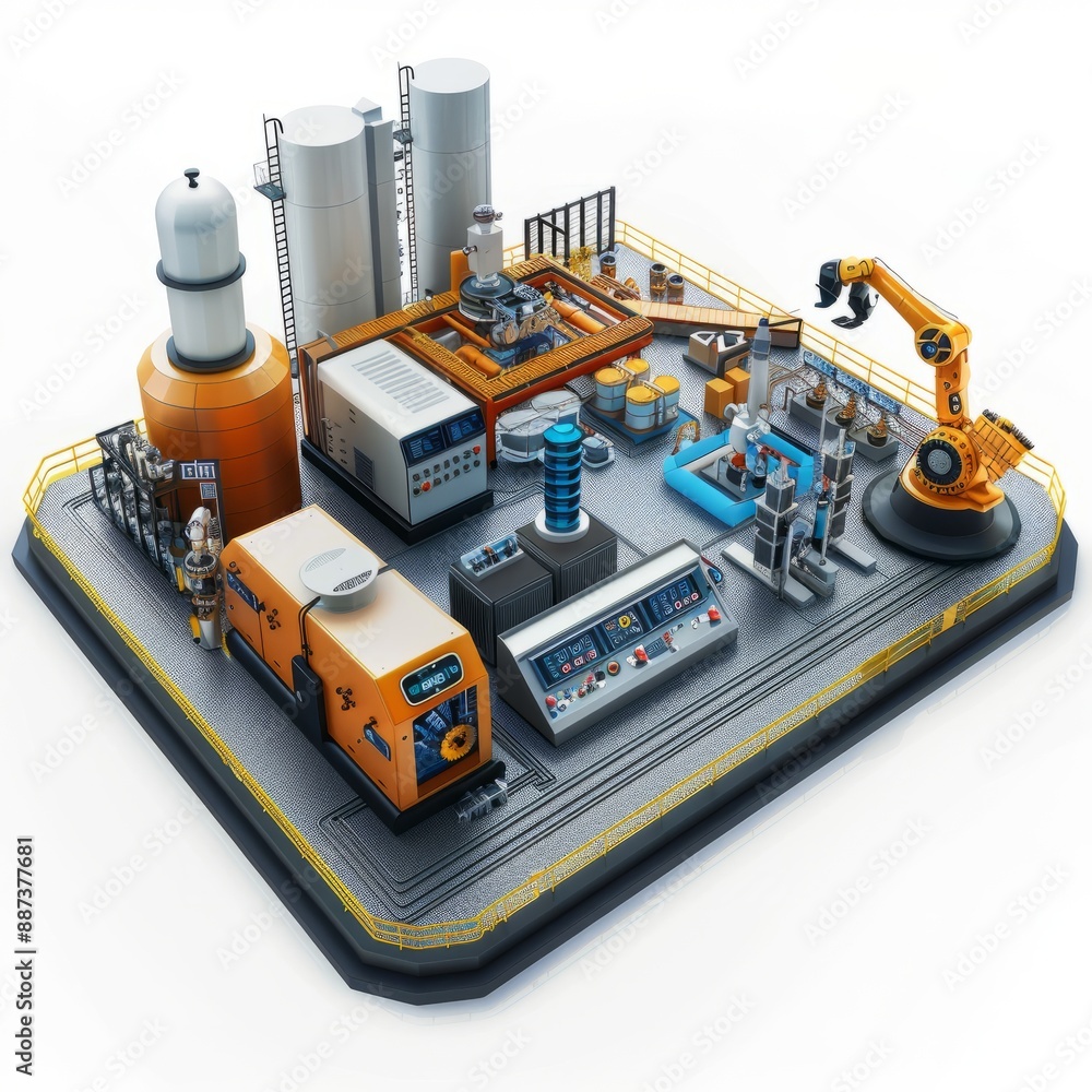 3D Render of a Smart Industrial Facility with Robotics and Automation, on isolated white background, Generative AI 3D Render of a Smart Industrial Facility with Robotics and Automation, on isolated white background, Generative AI