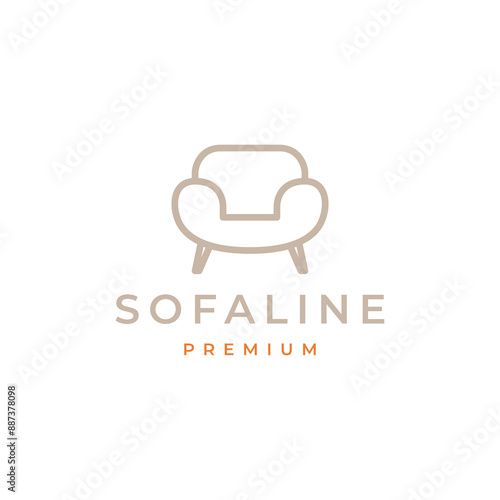 minimalist chair furniture line logo design vector
