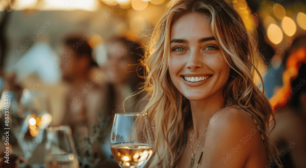 Happy friends enjoying wine tasting in vineyard at golden hour Happy friends enjoying wine tasting in vineyard at golden hour