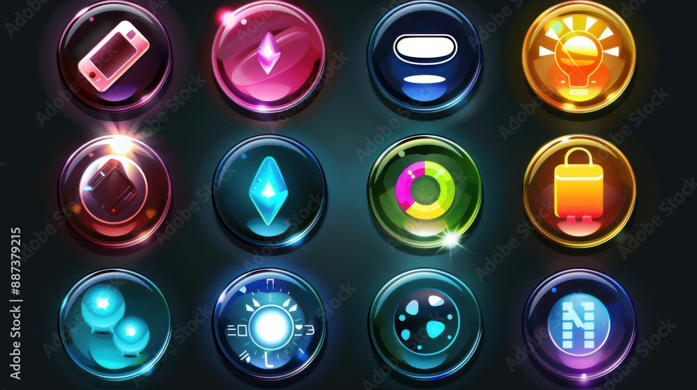 Shiny and colorful glossy buttons icons Shiny and colorful glossy buttons icons