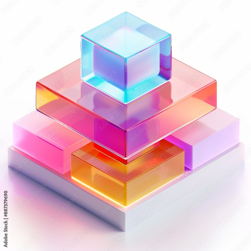 Obraz premium Abstract Futuristic 3D Render Minimalistic Style with Floating Geometric Shapes Isometric Design, Light Color Theme, Bright Background, and Soft Lighting