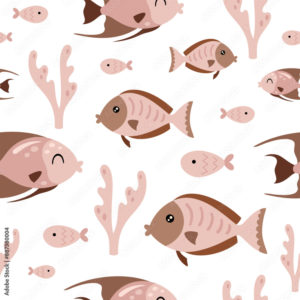 Fish seamless pattern in flat style. Sea digital paper. Ocean scrapbooking paper, background, print. Hand drawn vector pattern Fish seamless pattern in flat style. Sea digital paper. Ocean scrapbooking paper, background, print. Hand drawn vector pattern