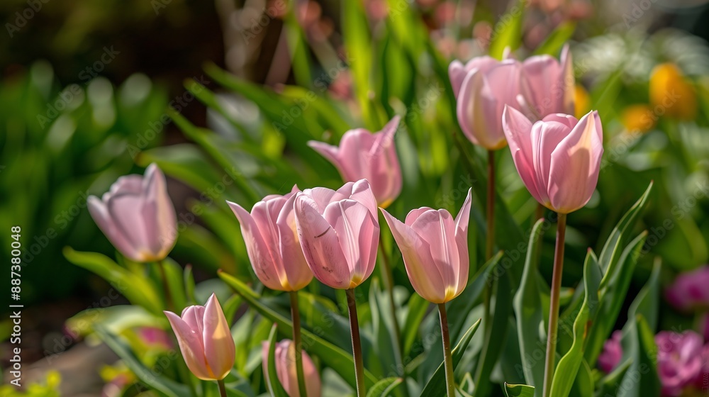 Pink tulips blooming in a spring garden : Generative AI Pink tulips blooming in a spring garden : Generative AI