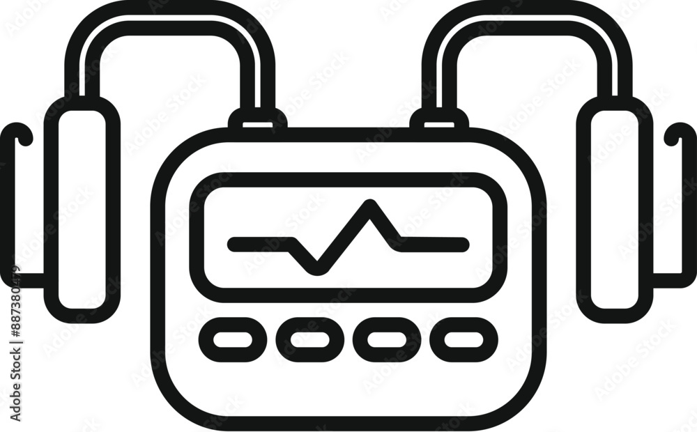 Line icon of a medical device measuring blood pressure with a display showing heartbeat Line icon of a medical device measuring blood pressure with a display showing heartbeat