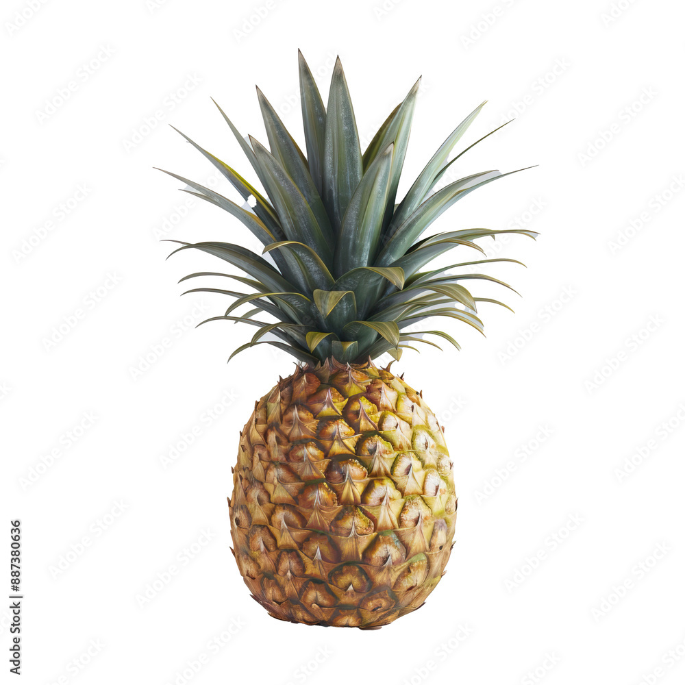 3D rendering of a single pineapple with green leaves isolated on white background 3D rendering of a single pineapple with green leaves isolated on white background