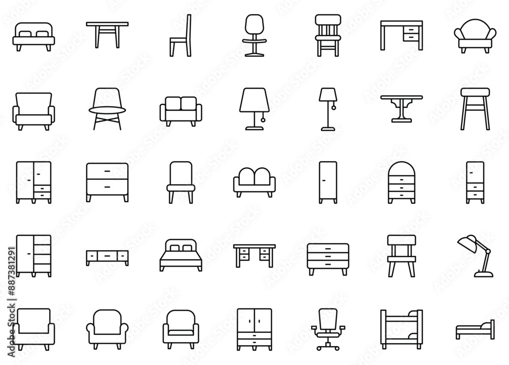 Furniture icon pack. icons with minimalist concept line style. Furniture icon pack. icons with minimalist concept line style.