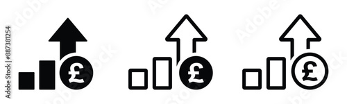 Cost increase vector icons. British pound increase vector sign