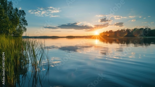 Golden Hour Reflection on a Tranquil Lake