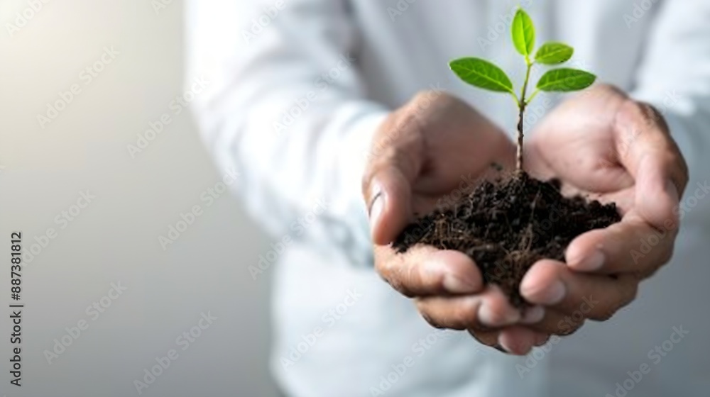 Plant in man hands in business growth isolated on white background sustainability or eco friendly investment Sapling soil palm and sustainable development sustainability or green start : Generative AI Plant in man hands in business growth isolated on white background sustainability or eco friendly investment Sapling soil palm and sustainable development sustainability or green start : Generative AI