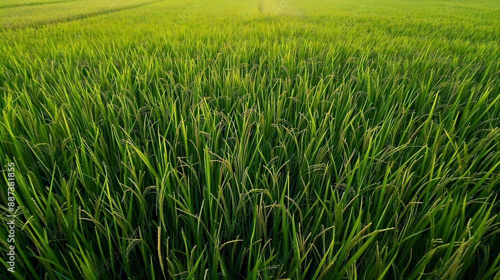 aerial view from flying drone of Field rice with landscape green pattern nature background top view field rice : Generative AI aerial view from flying drone of Field rice with landscape green pattern nature background top view field rice : Generative AI