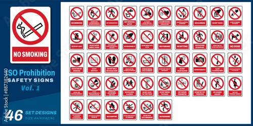 46 set iso prohibition safety signs v1 size a4/a3/a2/a1