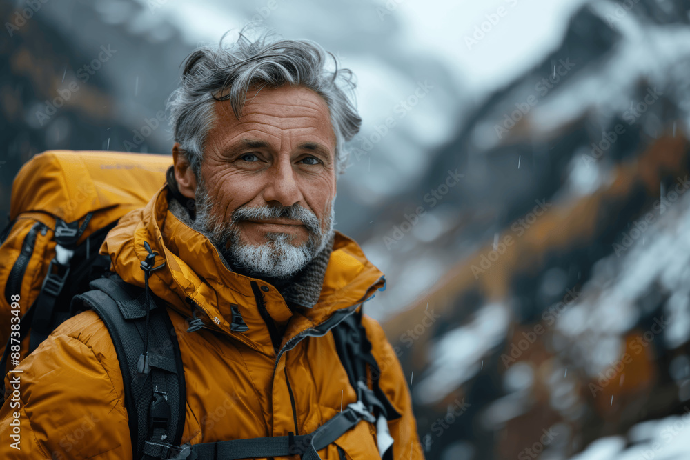 Joyful elderly couple hiking in the mountains, enjoying breathtaking Pacific coast views during their active retirement, embracing nature and fitness together