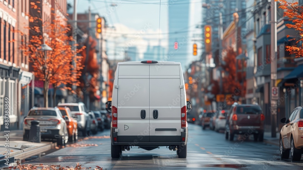 A delivery driver navigates through a bustling city street with a GPS. A delivery driver navigates through a bustling city street with a GPS.