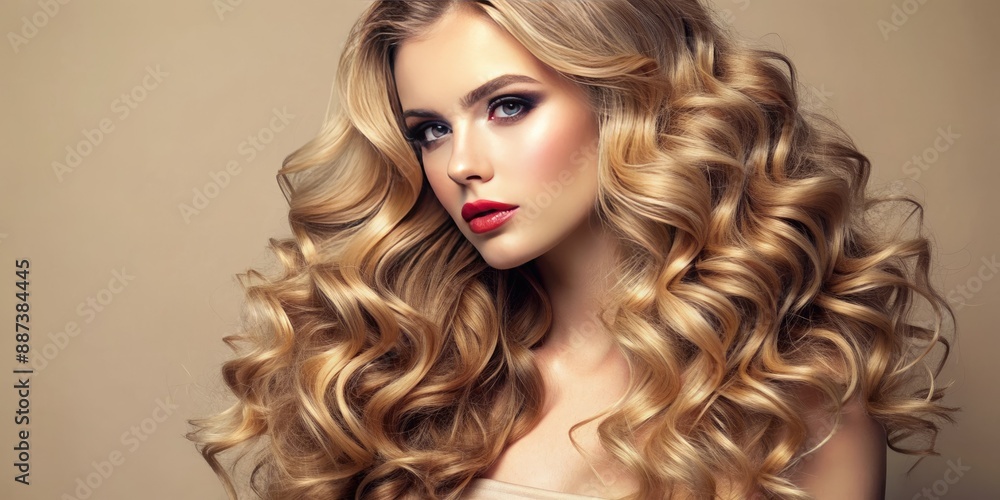 Fototapeta premium Softly lit, textured curls bursting with life against a gentle beige background, celebrating the organic beauty of natural, unbridled hair in all its glory.