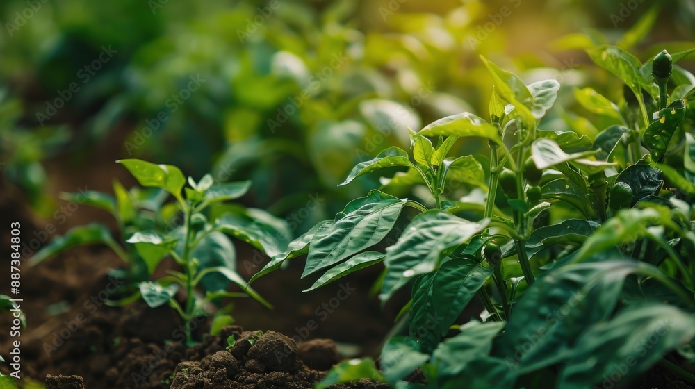 Close-Up of Green Pepper Plants in a Garden Close-Up of Green Pepper Plants in a Garden