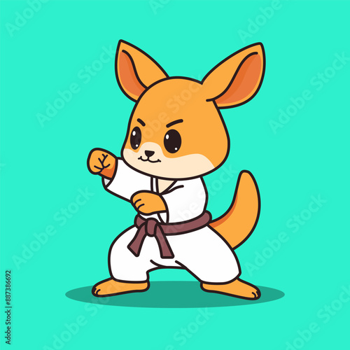 Cute kangaroo doing taekwondo cartoon vector illustration