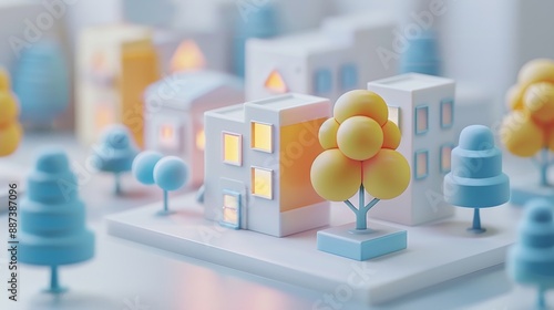 Wallpaper Mural Abstract Futuristic 3D Render Minimalistic Style with Floating Geometric Shapes Isometric Design, Light Color Theme, Bright Background, and Soft Lighting Torontodigital.ca