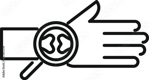 Medical professional using magnifying glass for thorough examination of patient's wrist, emphasizing detailed diagnosis