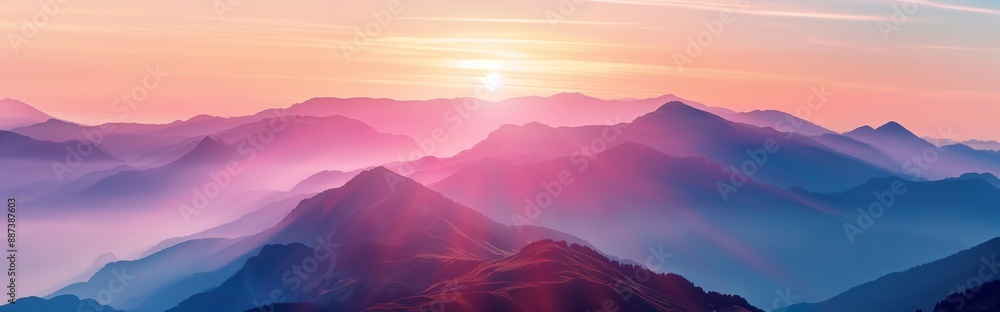 A stunning sunset over the mountain range with the sun shining through the clouds, creating a beautiful gold afterglow in the sky.
A stunning sunset over the mountain range with the sun shining through the clouds, creating a beautiful gold afterglow in the sky.
