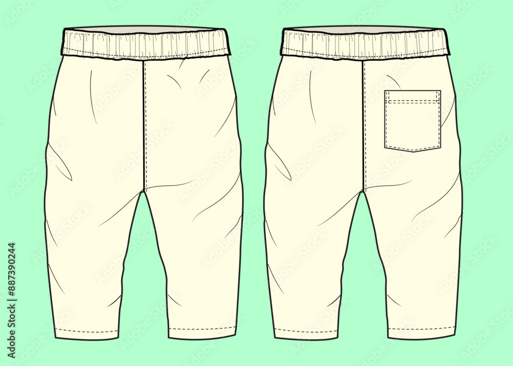 baby unisex trouser pants fashion illustration flat sketch vector. baby unisex trouser pants fashion illustration flat sketch vector.